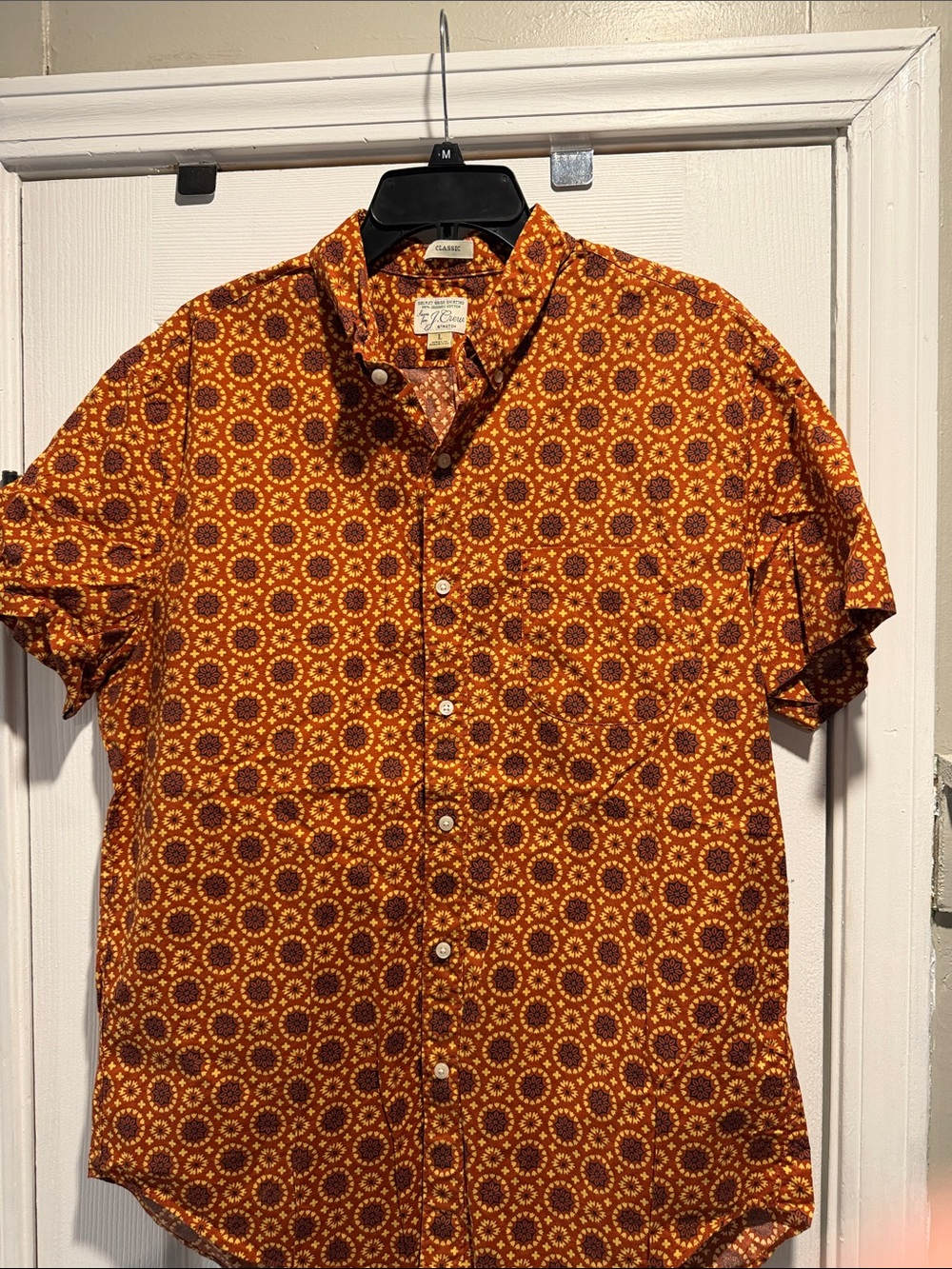 J. Crew Orange and Brown Short-Sleeve Button-Down Shirt